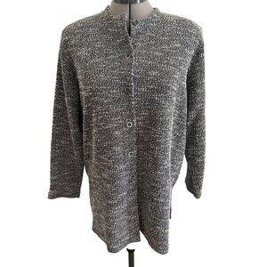 BonWorth Womens M Petite Black & Gray Button-Up Cardigan Sweater